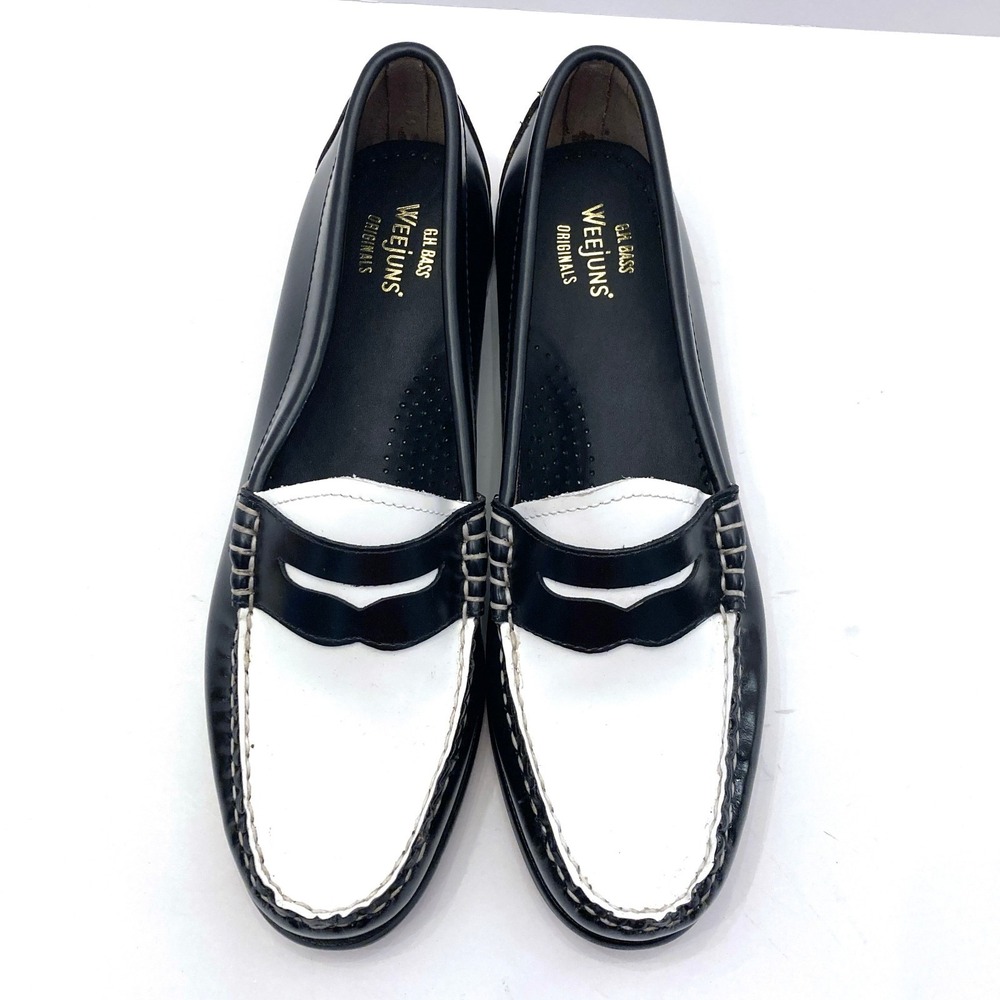 G.H. BASS Weejuns Whitney Penny Loafers Flats Black White Contrast Womens 10M